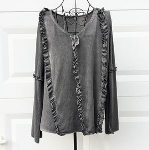 POL Boho Gray Ruffles Detail Top Size S